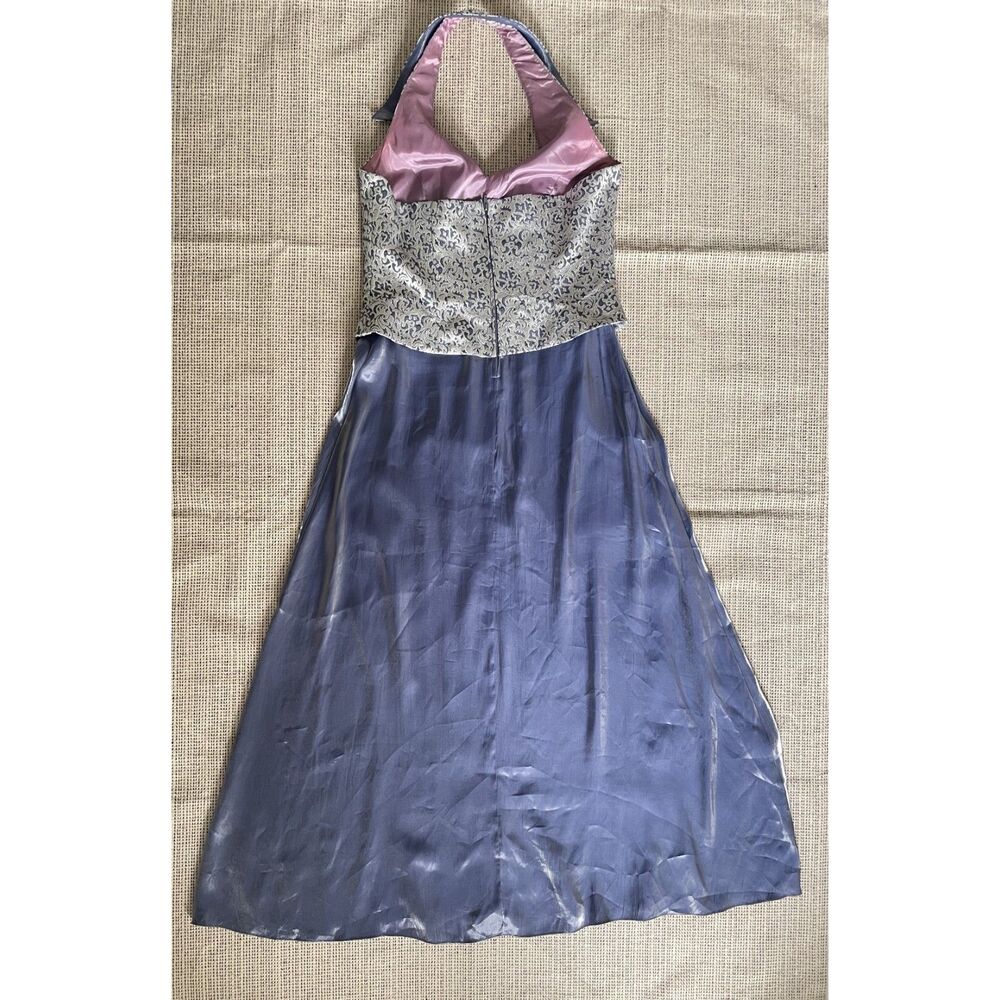 Patra Evening Gown 14 Silver Metallic Halter Top Chiffon Skirt Formal Dress USA - Picture 11 of 12
